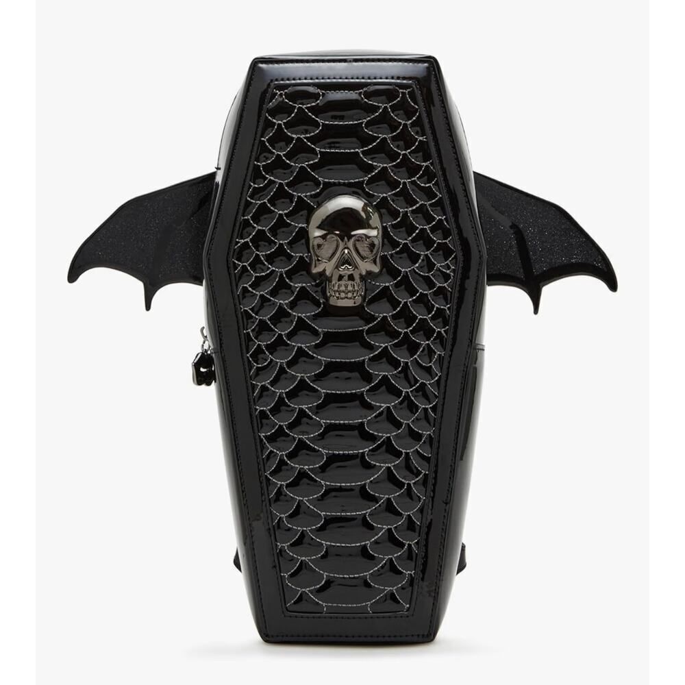 Betsey johnson patent leather kitsch coffin bat to the bone  backpack bag purse - Picture 3 of 16